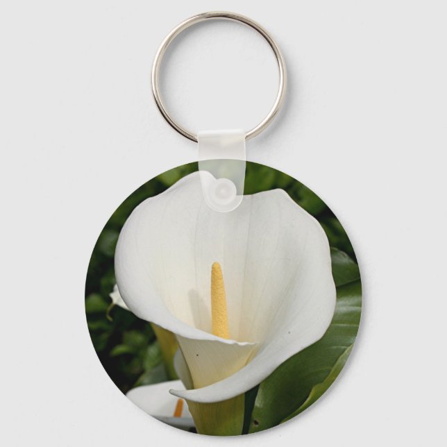 White Lily flower in bloom Keychain (Front)