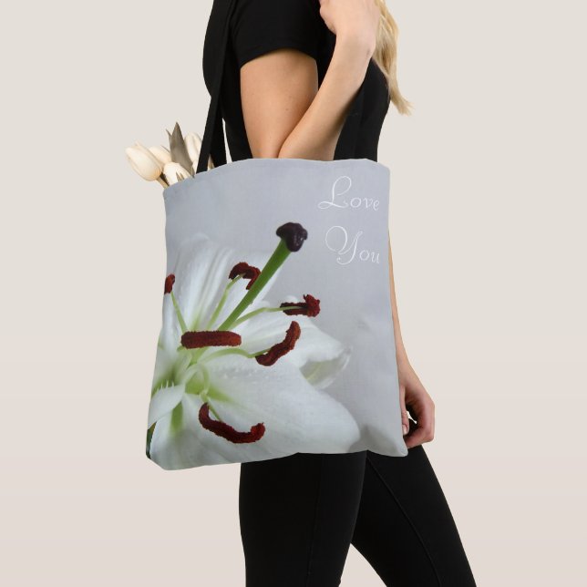 White Lily. Flower. Lumbar Pillow Tote Bag (Close Up)
