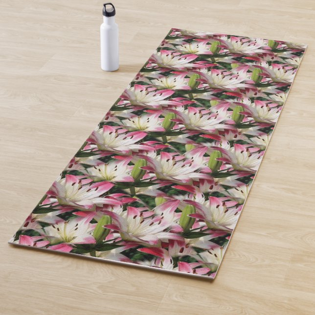White Lily Flower Nature Pattern  Yoga Mat (In Situ)