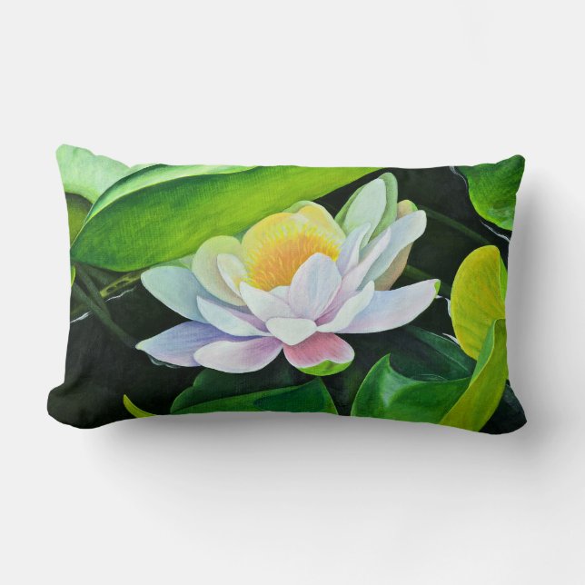 White Lily flower on green leaves Lumbar Pillow (Front)