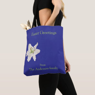 White lily flower watercolor easter greetings tote bag