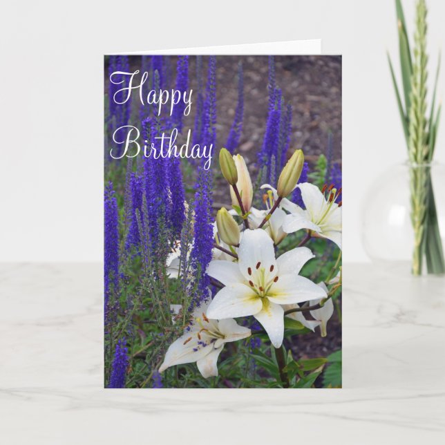 White lily flowers birthday greeting card (Front)