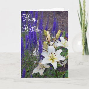 White lily flowers birthday greeting card