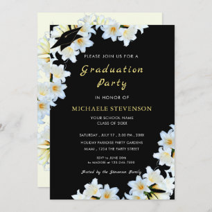 White Lily Flowers Graduation Invitation Card