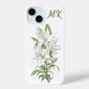 White Lily Flowers Monogram Phone Case