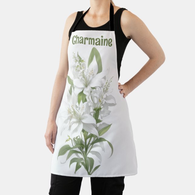 White Lily Flowers Personalized Apron (Insitu)