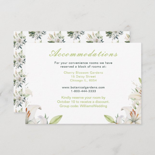 White Lily Flowers Wedding Enclosure Card (Front/Back)