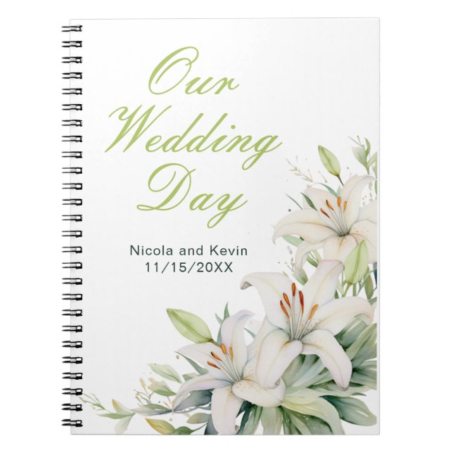 White Lily Flowers Wedding Notebook (Front)