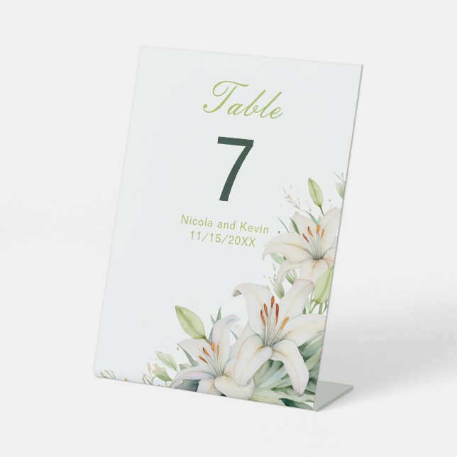 White Lily Flowers Wedding Pedestal Sign (Front)