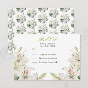 White Lily Flowers Wedding RSVP Card