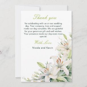 White Lily Flowers Wedding Thank You Card