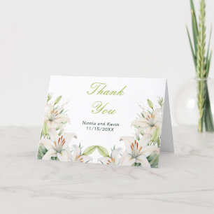 White Lily Flowers Wedding Thank You Card