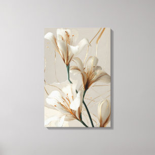 White Lily Gold Minimalist Elegant Neutral Canvas Print