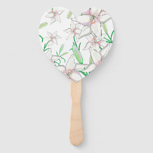 White Lily Illustration Hand Fan