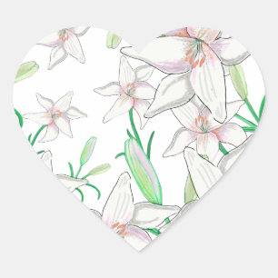 White Lily Illustration   Heart Sticker