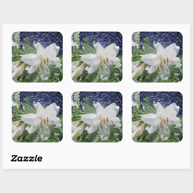 White Lily in a Garden Square Sticker (Sheet)