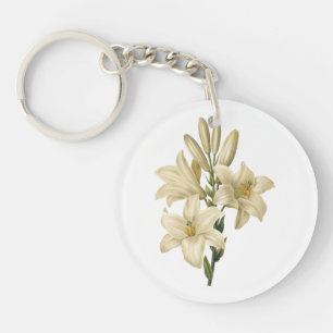 white lily(Lilium candidum) by Redouté Keychain