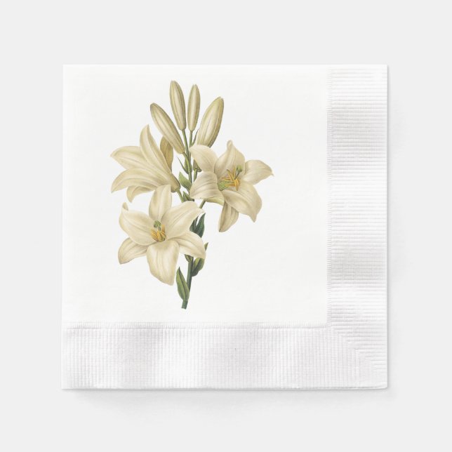 white lily(Lilium candidum) by Redouté Napkin (Front)