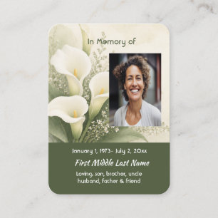 White Lily Memorial Prayer Card Photo Keepsake