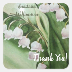 WHITE LILY OF THE VALLEY THANK YOU SQUARE STICKER
