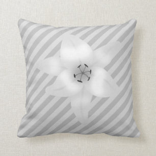 White Lily on a Grey Stripe Pattern. Throw Pillow