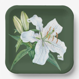 White Lily Paper Plate