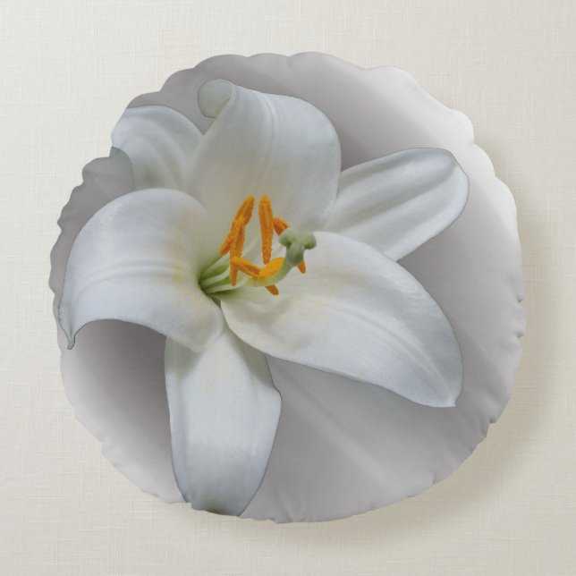 white lily round pillow (Front)