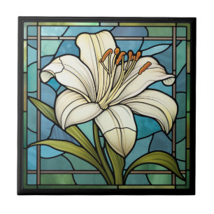 White Lily Stained Glass Tile