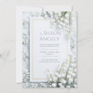 White Lily Valley Marble Gold Frame Wedding Invitation