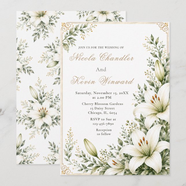 White Lily Wedding Invitation (Front/Back)