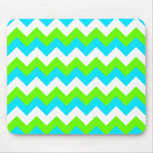 White Lime and Aqua Three Colour Chevron Mouse Pad