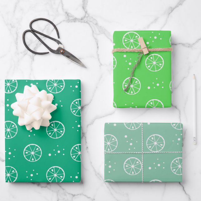 White Lime Fruit Pattern Green Wrapping Paper (Front)