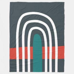 White line art rainbow in red blue background fleece blanket
