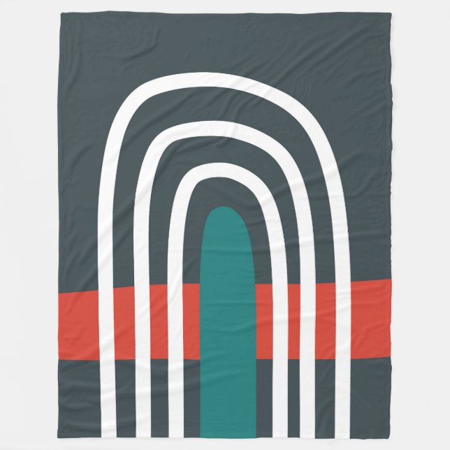 White line art rainbow in red blue background fleece blanket (Front)