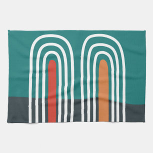 White line art rainbow in red blue background kitchen towel
