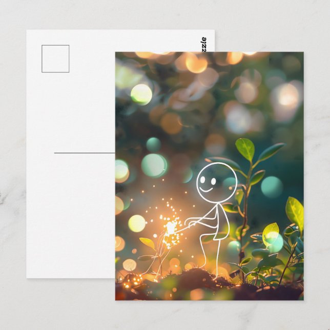 White line art stick figure, Postcrossing Postcard (Front/Back)