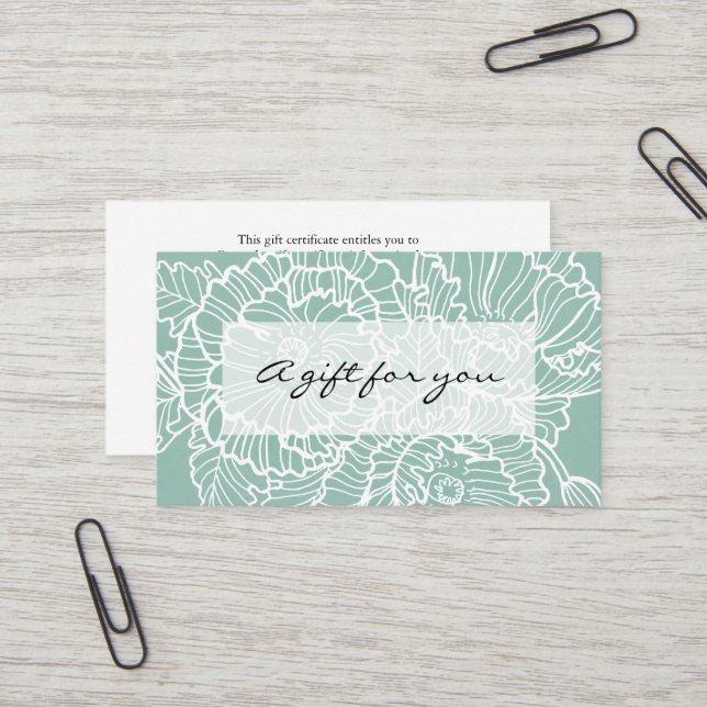 White line drawing flowers aqua gift certificate (Front/Back In Situ)