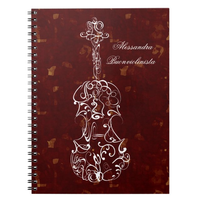 White Line Violin on Red Spiral Notebook (Front)