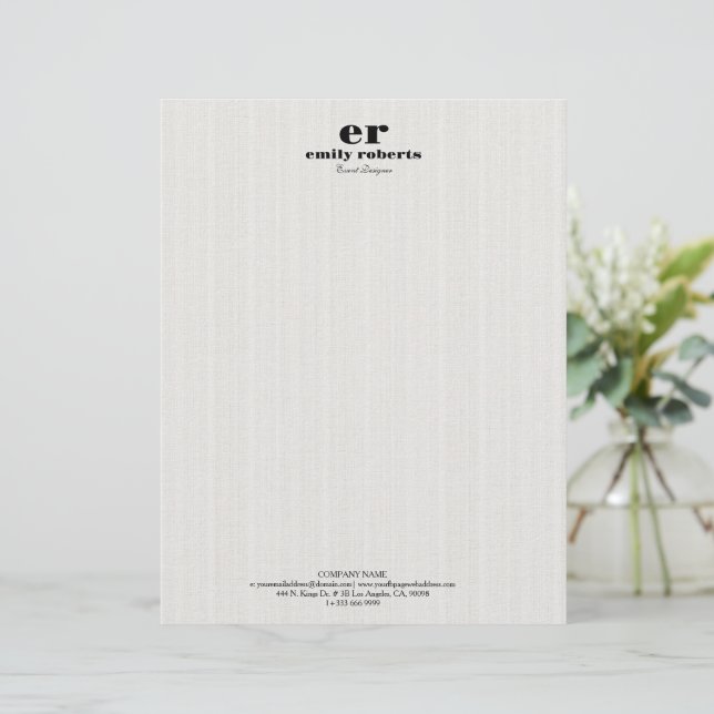 White Linen Burlap Grey Typography Letterhead (Standing Front)
