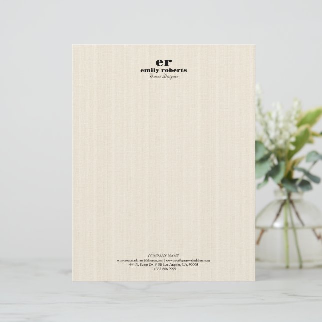 White Linen Burlap Grey Typography Letterhead (Standing Front)