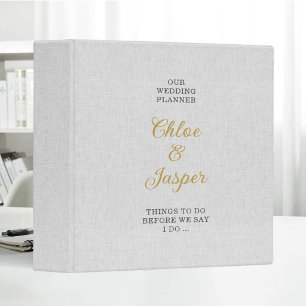 White Linen Cloth Gold Typography Wedding Planner Binder