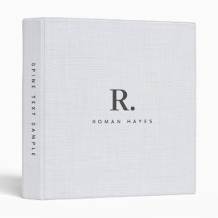 White Linen Cloth Texture Minimal Elegant Monogram Binder