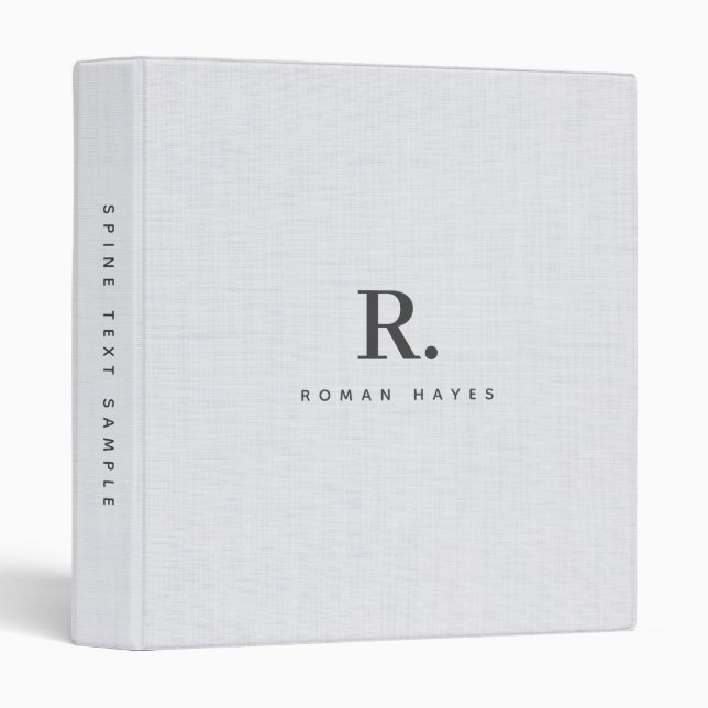 White Linen Cloth Texture Minimal Elegant Monogram Binder (Front/Spine)
