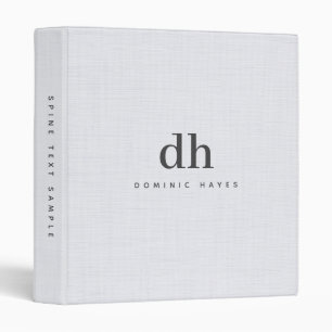 White Linen Cloth Texture Minimal Elegant Monogram Binder