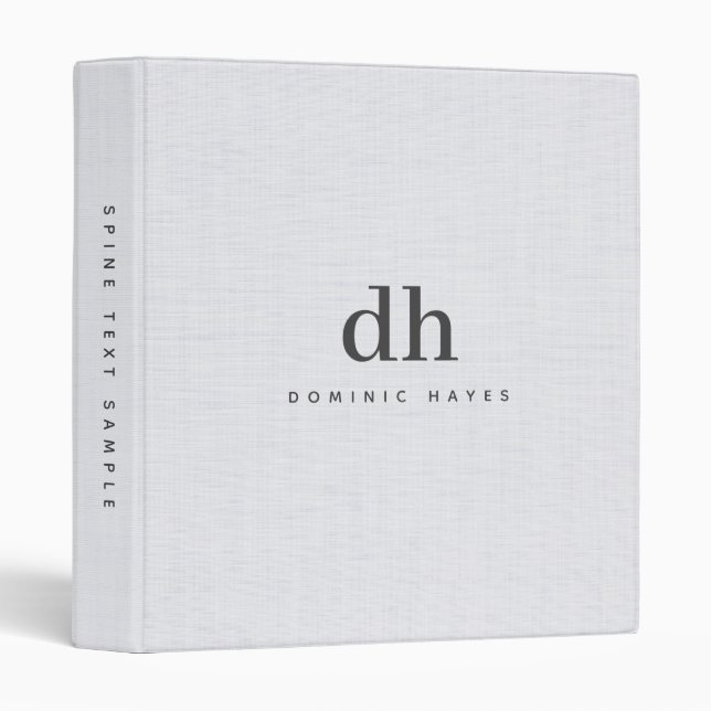 White Linen Cloth Texture Minimal Elegant Monogram Binder (Front/Spine)