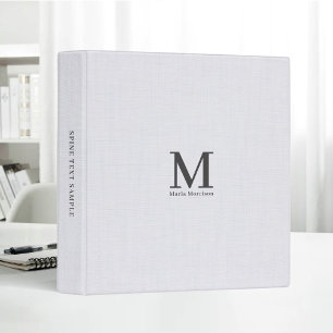 White Linen Fabric Bold Monogram Simple Minimalist Binder