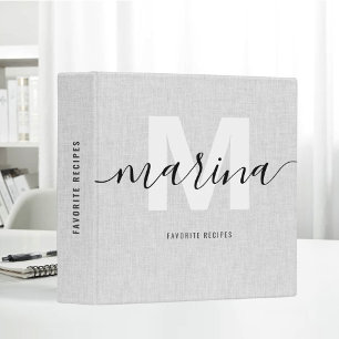 White Linen Fabric Favorite Recipes Monogram Binder