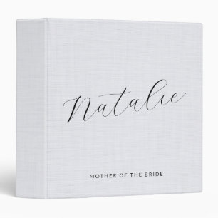 White Linen Mother Of The Bride Minimalist Script Binder