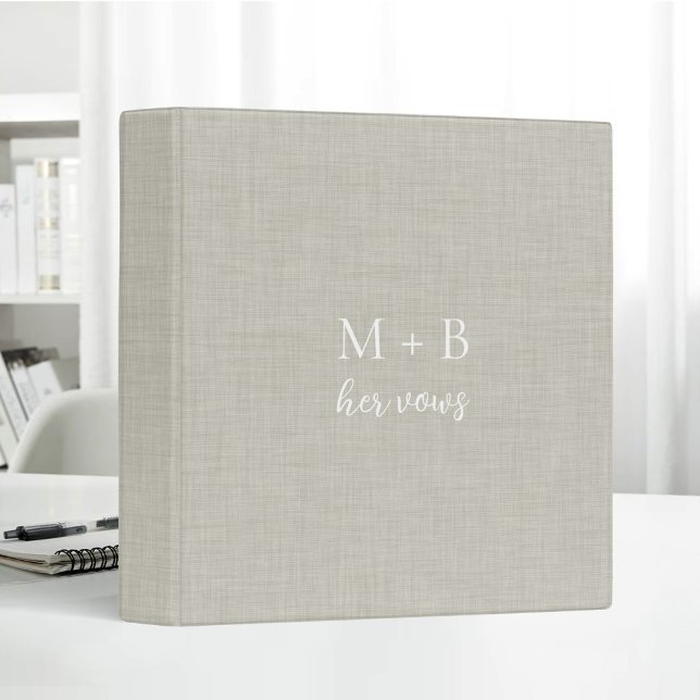 White Linen Personalized Wedding Vow Books Bride Binder (Creator Uploaded)