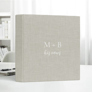 White Linen Personalized Wedding Vow Books Groom Binder